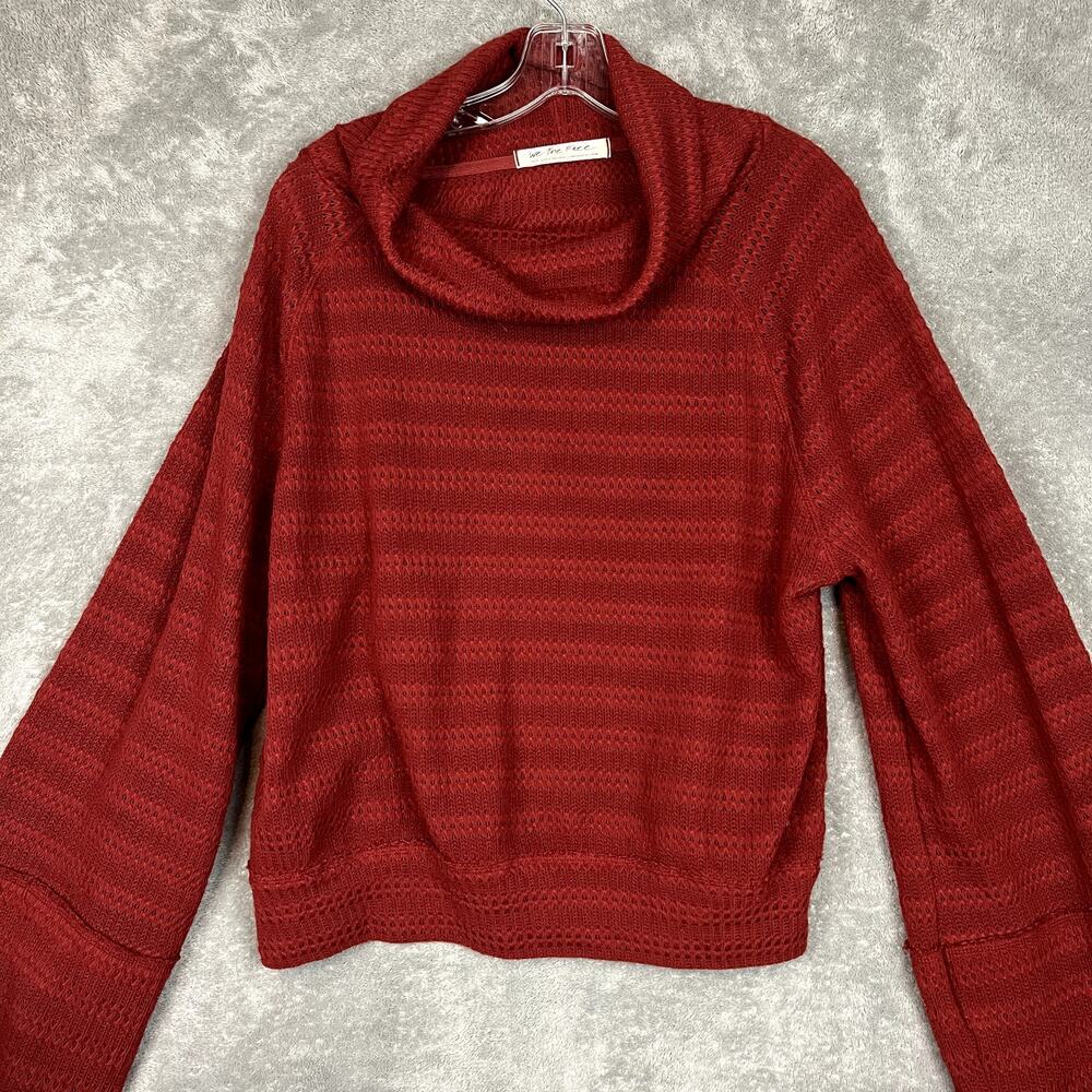 We the Free Cowl Neck Sweater Womens L Red Knit Cape Sleeve Boho - Picture 2 of 10